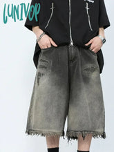 Lunivop Women’s Burr Edge Design Wide Leg Black Grey Denim Shorts Unisex Style Capris Summer